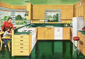 Lifestyle Prints: Mother, Son in Kitchen Date: 1950
