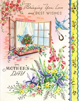 Images Dated 6th July 2018: Mothers Day card with flowers and a bird
