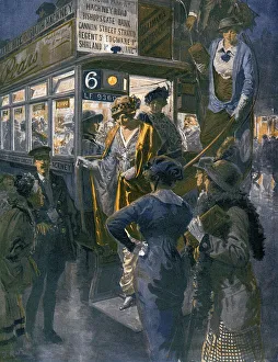 Double Collection: A Motor Bus during the London Season, 1914 by Matania