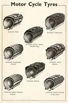 Triple Prints: Motor Cycle Tyres - Dunlop - Eight different styles of tyre
