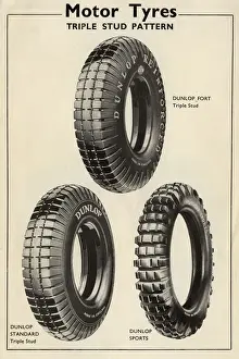 Motorcar Prints: Motor Tyres Triple Stud Pattern - Dunlop - Three styles