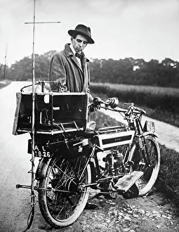 Transmitter Prints: Motorcycle with radio transmitter, early 1900s