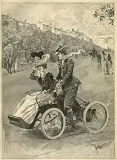 Daring Prints: Motorcycle and sidecar on the Champs Elysees, Paris