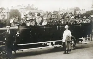 Excursion Prints: Motorised Charabanc Tour party about to depart (27 passengers plus the driver