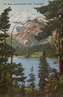 Mount Baker and Reflection Lake, Washington State, USA Date: circa 1940