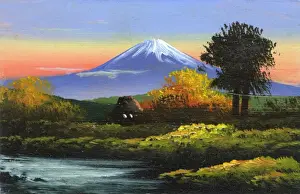 Iconic Prints: Mount Fuji, Japan - hand-painted wooden postcard