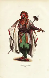 Francois Prints: Mount Lebanese man wearing turban, cloak, carrying a spear