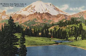 Mount Rainier from Tipsoo Lake at Chinook Pass, Washington State, USA Date: circa 1940
