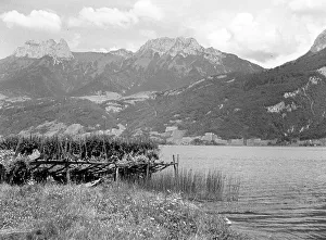 Mountain backdrop to a lake near Albertville