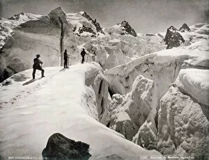 Mountain climbing in snow, Mont Blanc, Alps