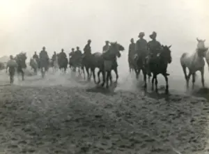 Mounted Anzac troops in the desert near Gaza, WW1