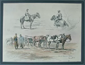 Images Dated 15th June 2012: Mounted French horsemen and French wagon, Somme