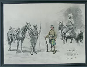 Images Dated 15th June 2012: Mounted Indian Lancers at Arnel with a Scottish Highlander