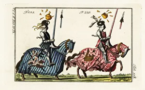 Joust Prints: Two mounted knights in jousting armor for a medieval course
