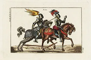 Gorge Prints: Two mounted knights in a tournament duel with a hook