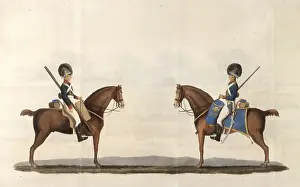 Introduced Prints: Two mounted troops from the British Army Rocket Brigade created in 1818 after the success of Congreve's rocket