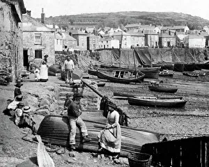 Cottages Prints: Mousehole Cornwall Victorian period