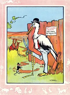 Mr Crane the tailor making a suit for Mr Mouse
