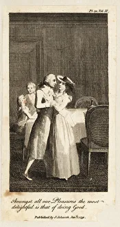 Embrace Prints: Mr and Mrs Jones embrace in a dining room, 18th century
