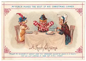 Mr Punch, Judy and Toby on a Christmas card