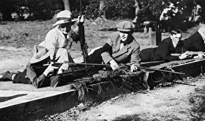 Byfleet Prints: Mrs Baliol Scott teaching men how to shoot, WW1