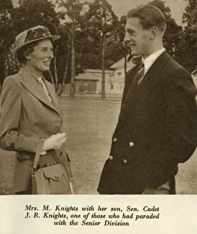 Knights Collection: Mrs M. Knights with her son, Sen. Cadet J. R. Knights