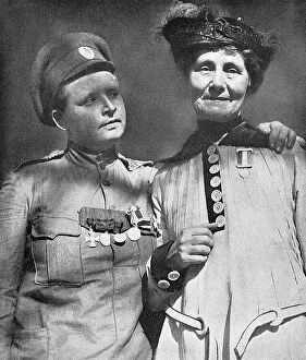 Images Dated 10th May 2017: Mrs Pankhurst and Maria Bochkareva, Russia, WW1