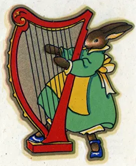 Mrs Rabbit playing a Harp