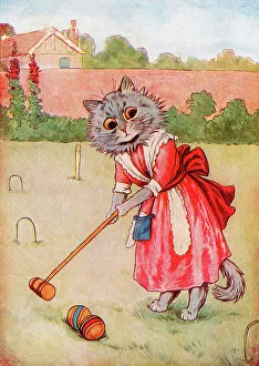Mrs Tabby playing Croquet by Louis Wain