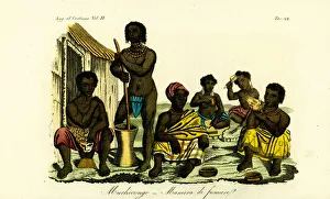 Angola Gallery: Muchicongo men and many wives outside a hut, Angola