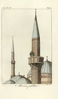 Perform Gallery: Muezzin in a minaret performing the call to prayer