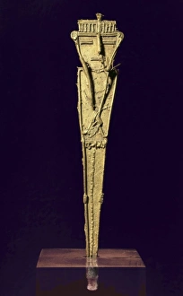 Andean Collection: Muisca gold pendant. The tunjo of a warrior with