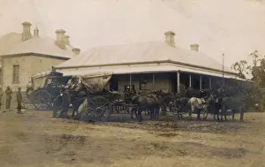 Mule-drawn delivery carts outside post office, South Africa