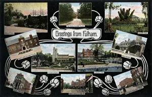 Courtyard Prints: Multi-view postcard of Fulham, London