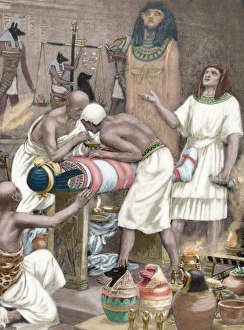 Mummification. Anciet Egypt. Engraving. 19th century. Colore Mummification. Anciet Egypt. Engraving. 19th century. Colore