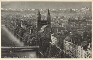 Munchen Prints: Munich - The Isar River and St. Maximilian