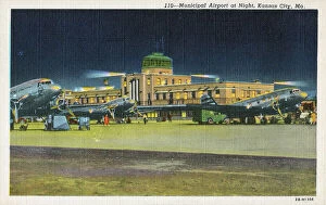 Municipal Collection: Municipal Airport at Night, Kansas City, Missouri, USA
