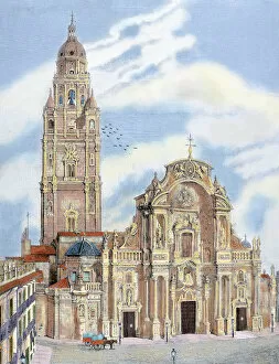 Southeast Gallery: MURCIA. CATHEDRAL. Engraving. XIX century