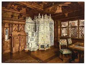 Zurich Prints: The museum, room from the Seidenhofe, with oven, Zurich, Swi