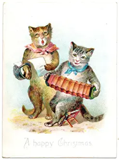 Concertina Prints: Two musical cats on a Christmas card