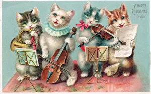Carols Prints: Four musical cats on a Christmas postcard