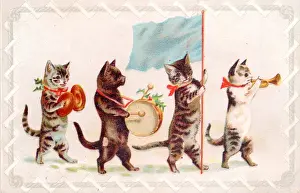 Four musical cats on a greetings card