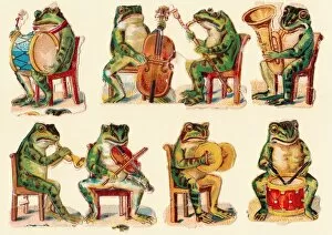 Frogs Collection: Musical frogs on eight Victorian scraps
