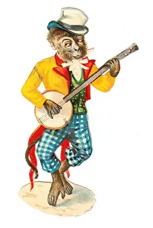 Musical monkey on a Victorian scrap