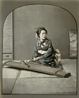 Koto Prints: Musician and koto, Japan