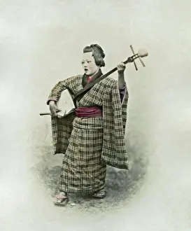 Samisen Prints: Musician and samisen, Japan