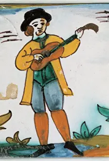 Ceramics Prints: Musician. Tile. 18th century. Ceramic