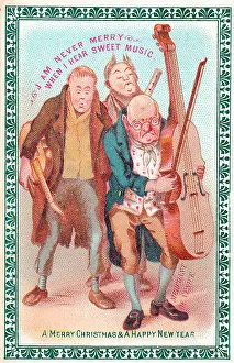 Musicians with instruments on a Christmas and New Year card