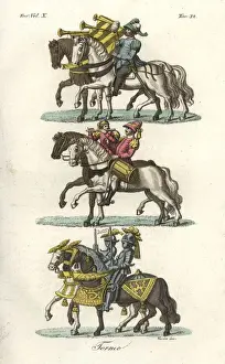 Musicians and knights in armour at a medieval tournament
