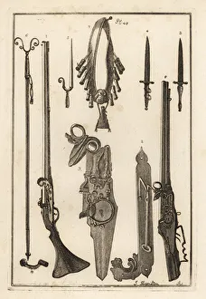 Musket parts including rest, bayonet, bandileer Musket parts including rest, bayonet, bandileer